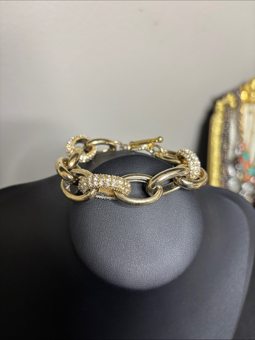 Ann Taylor Gold Tone Pave Link Toggle Bracelet - Designer Style Statement